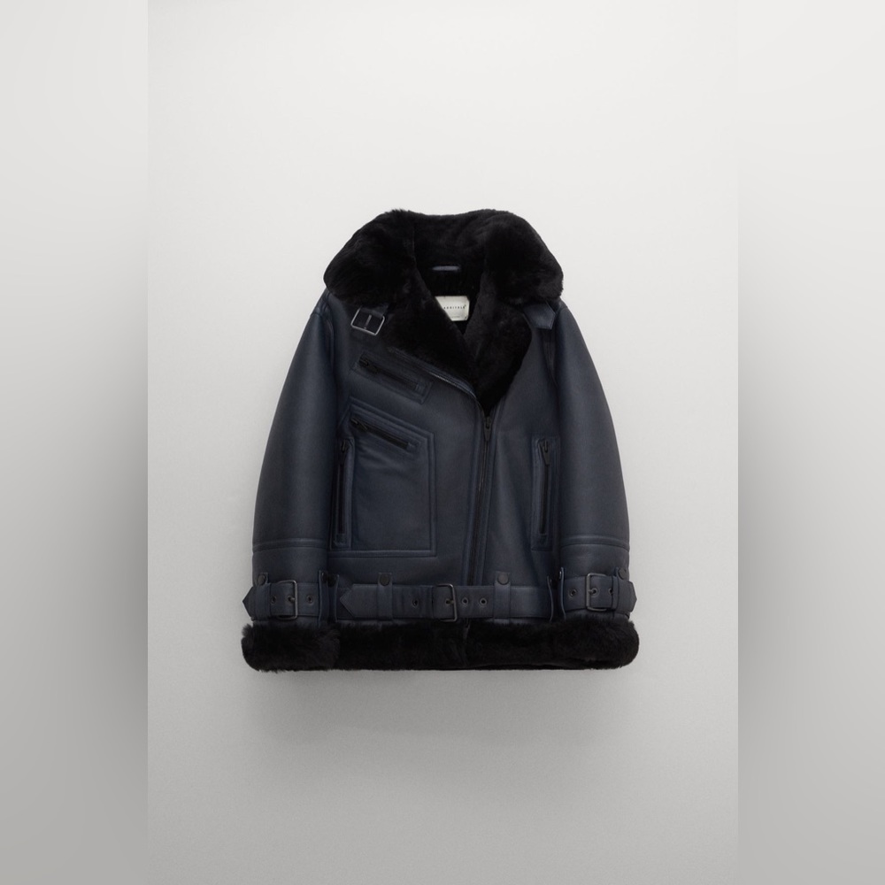The Arrivals Moya V Navy Shearling jacket NEW WITH TAGS - Picture 5 of 7
